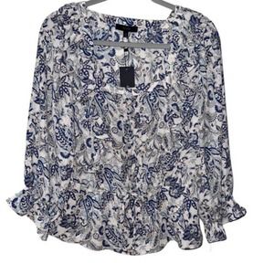 ECLAIR BLUE PAISLEY RUFFLED TIE WAIST LIGHTWEIGHT MEDIUM
